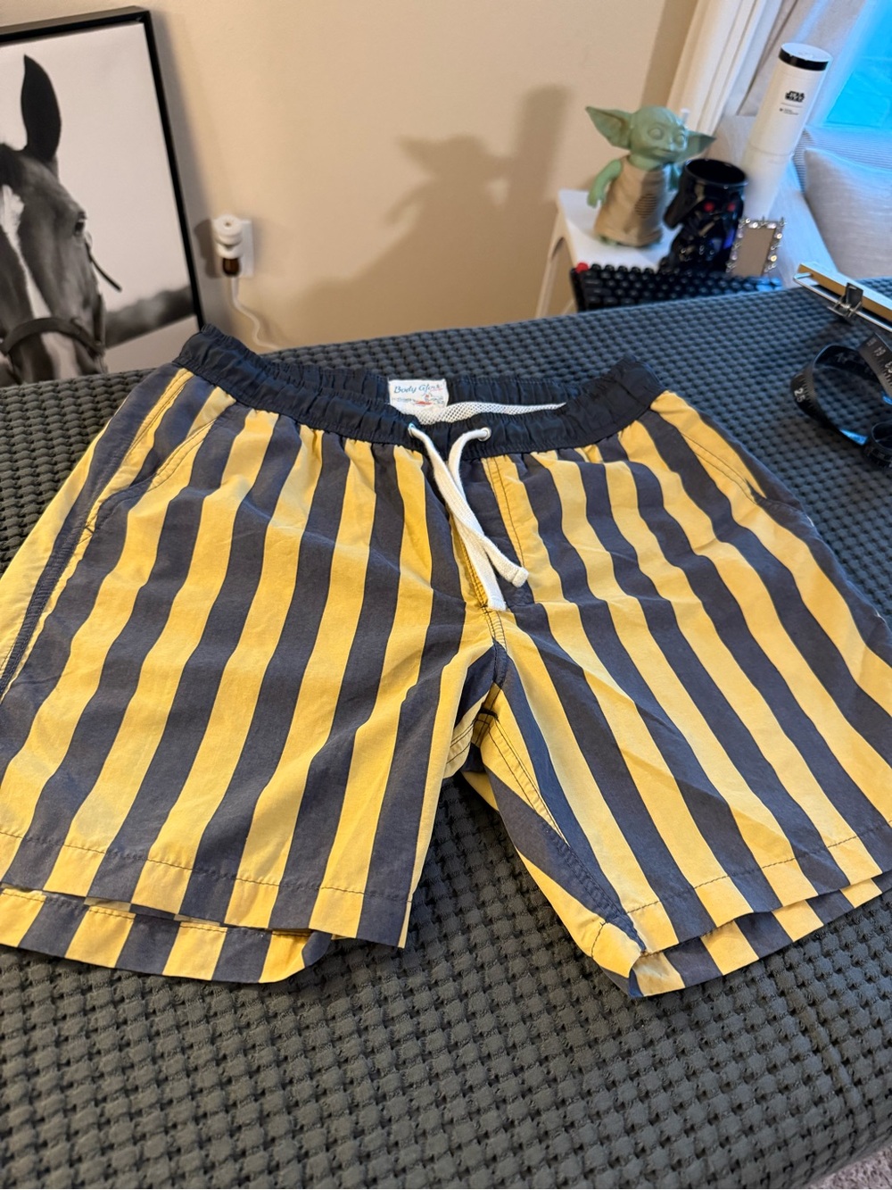 Body Glove Men’s Navy and Yellow Striped Swim Shorts